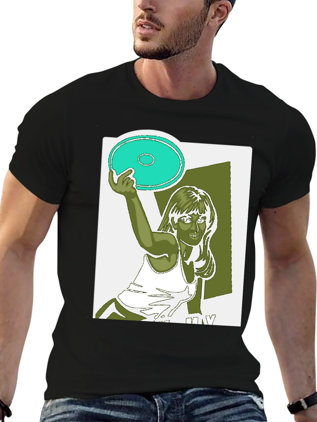 Frisbee Graphic T-Shirt - Black Cotton Tee