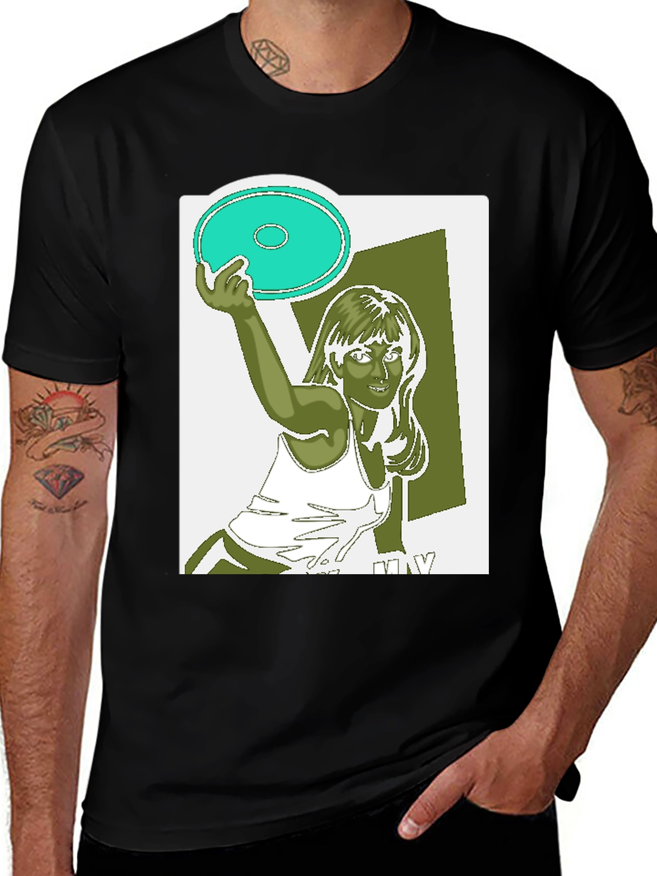 Frisbee Graphic T-Shirt - Black Cotton Tee
