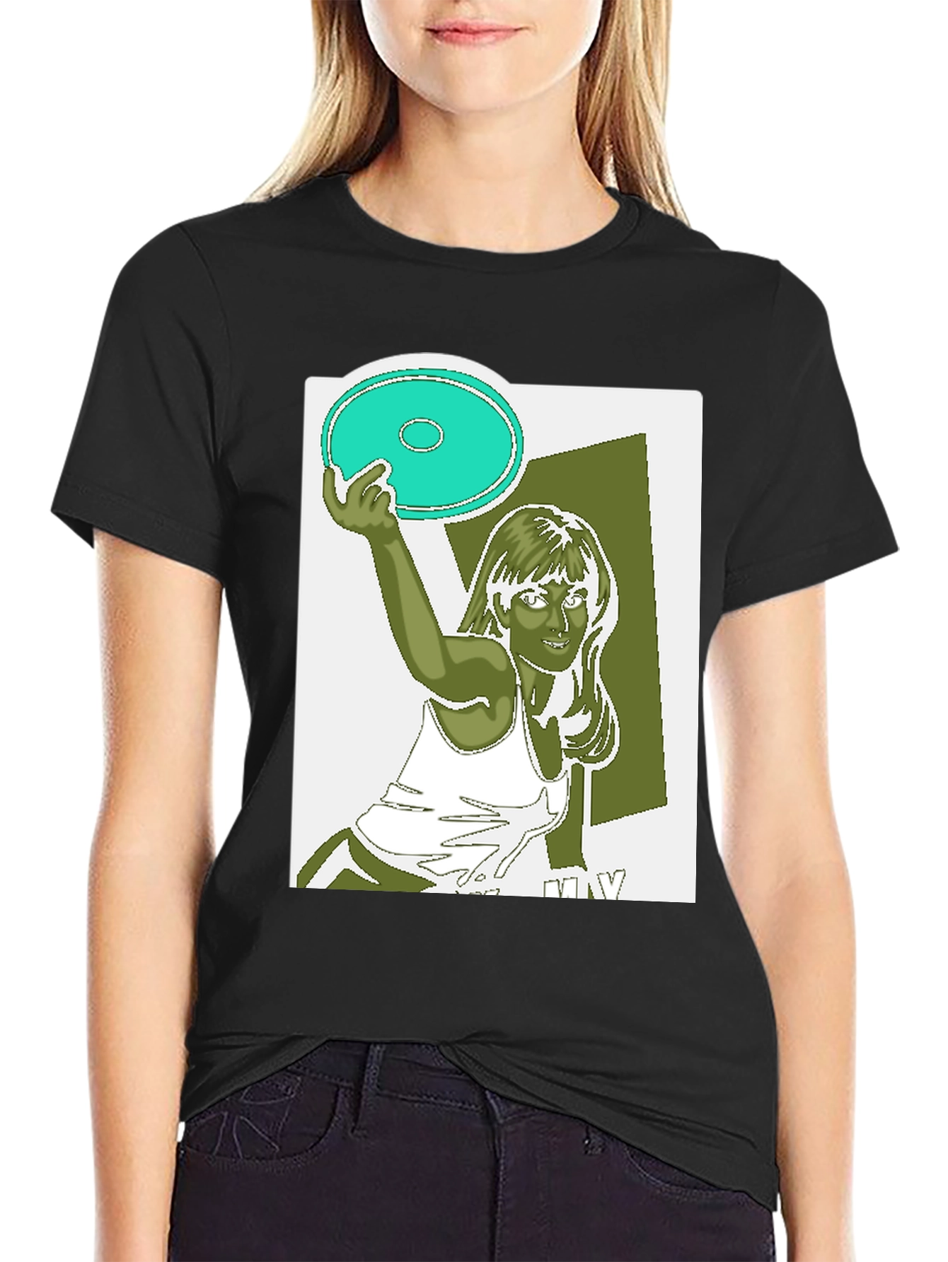 Frisbee Graphic T-Shirt - Black Cotton Tee