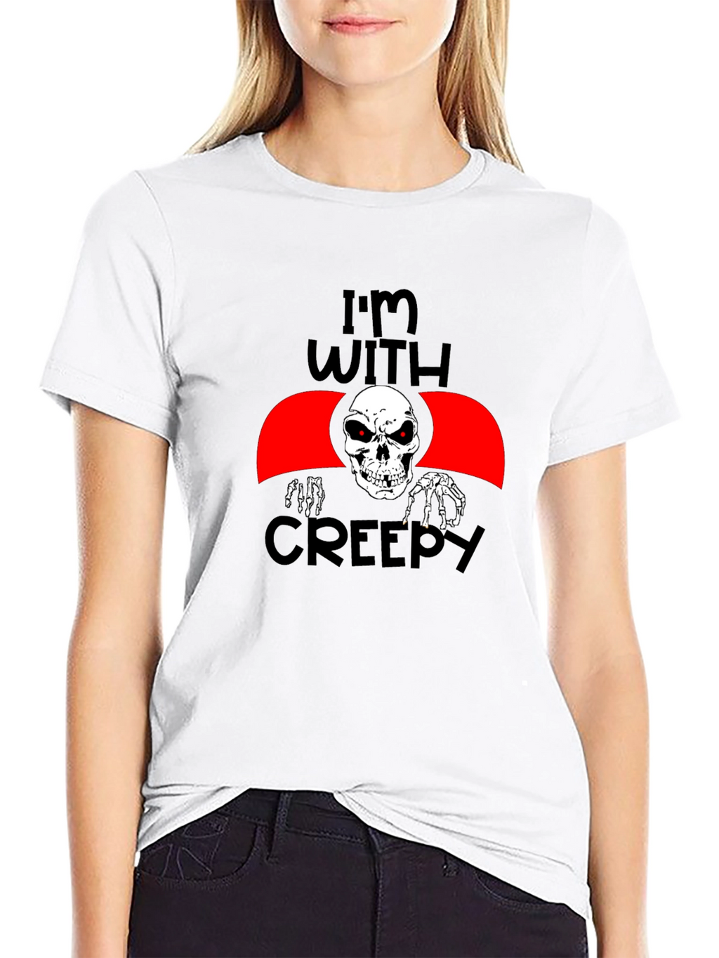 Im With Creepy Skeleton Graphic Tee - Halloween Fun