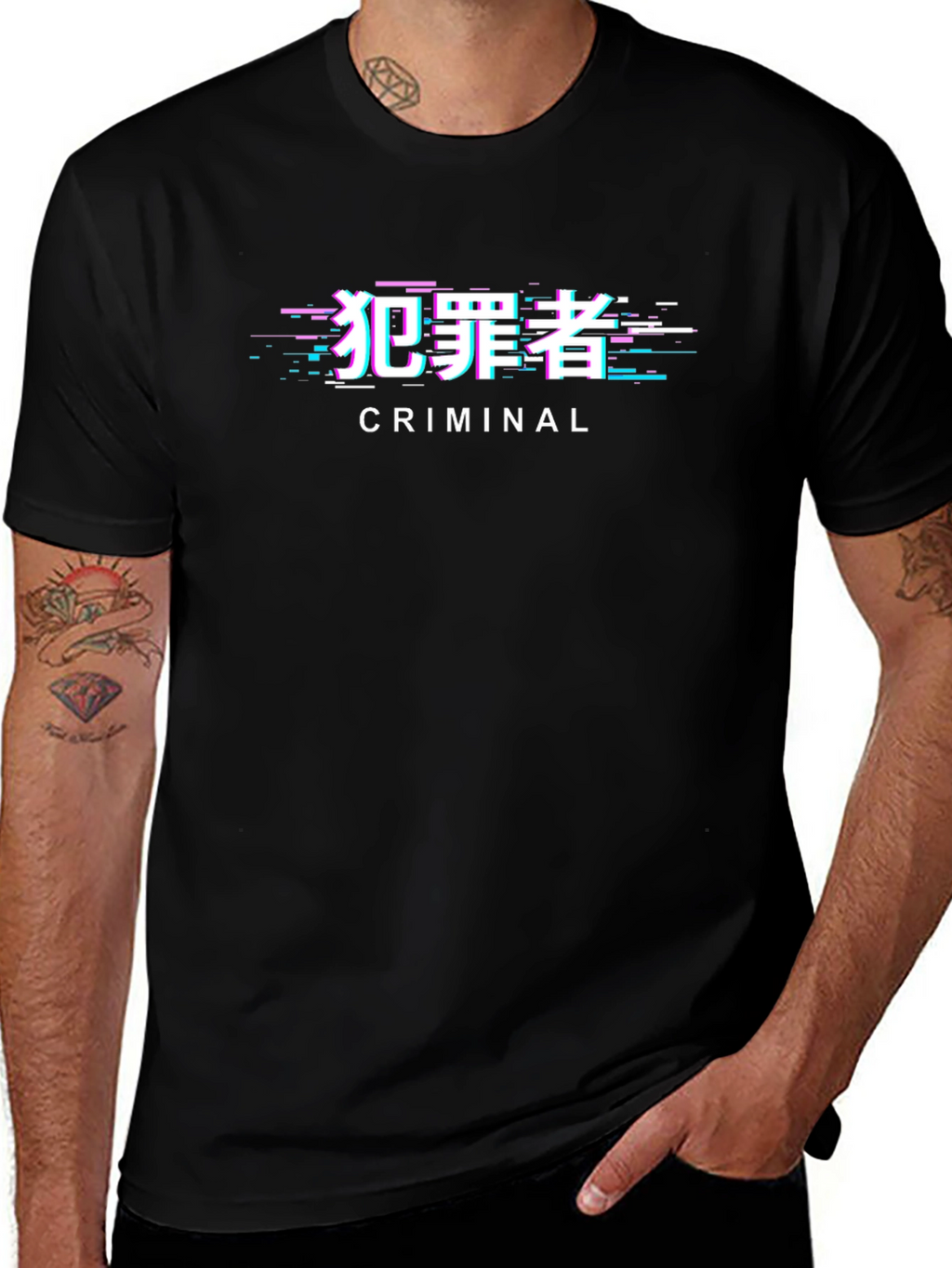 Criminal Glitch Graphic T-Shirt - Black