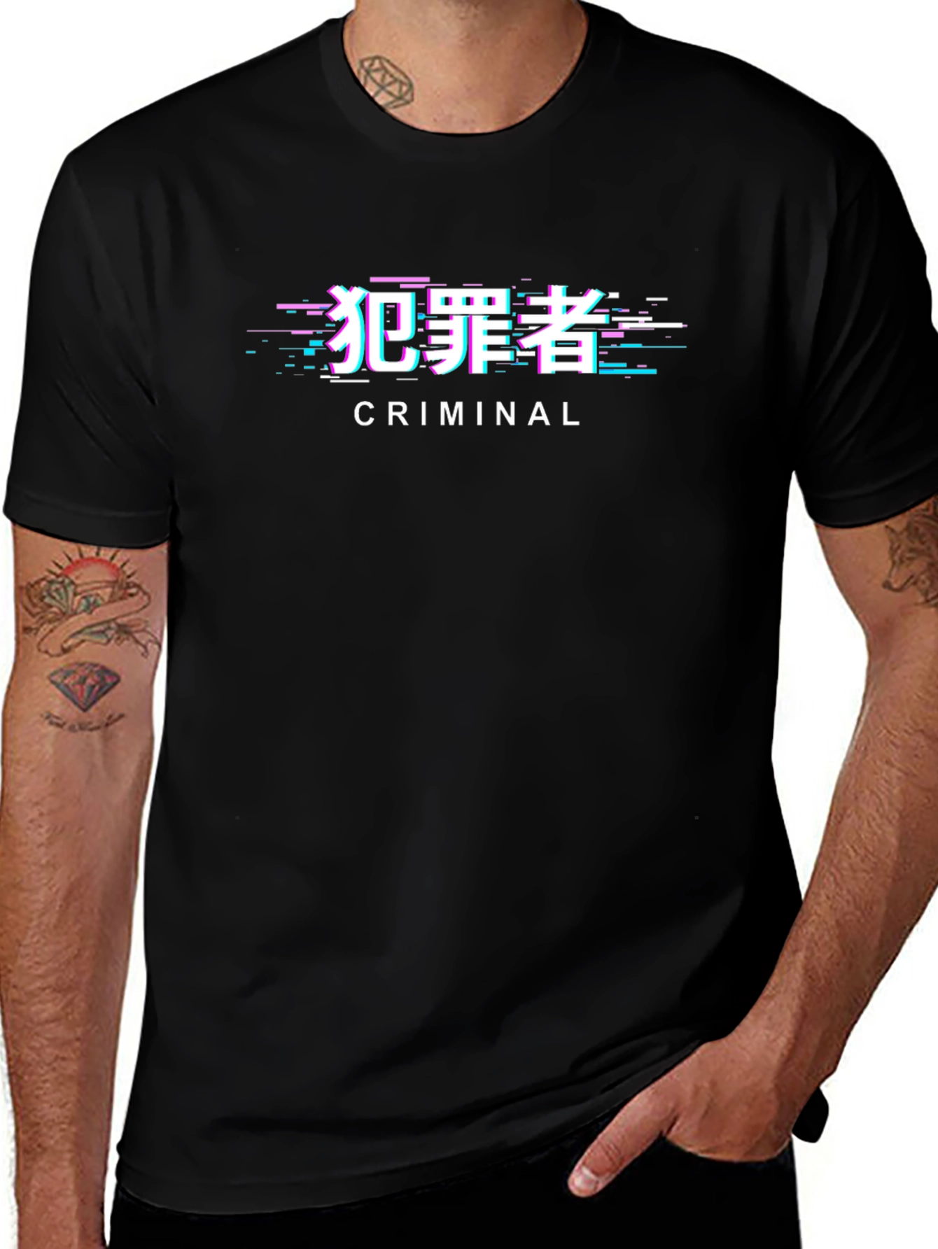 Criminal Glitch Graphic T-Shirt - Black