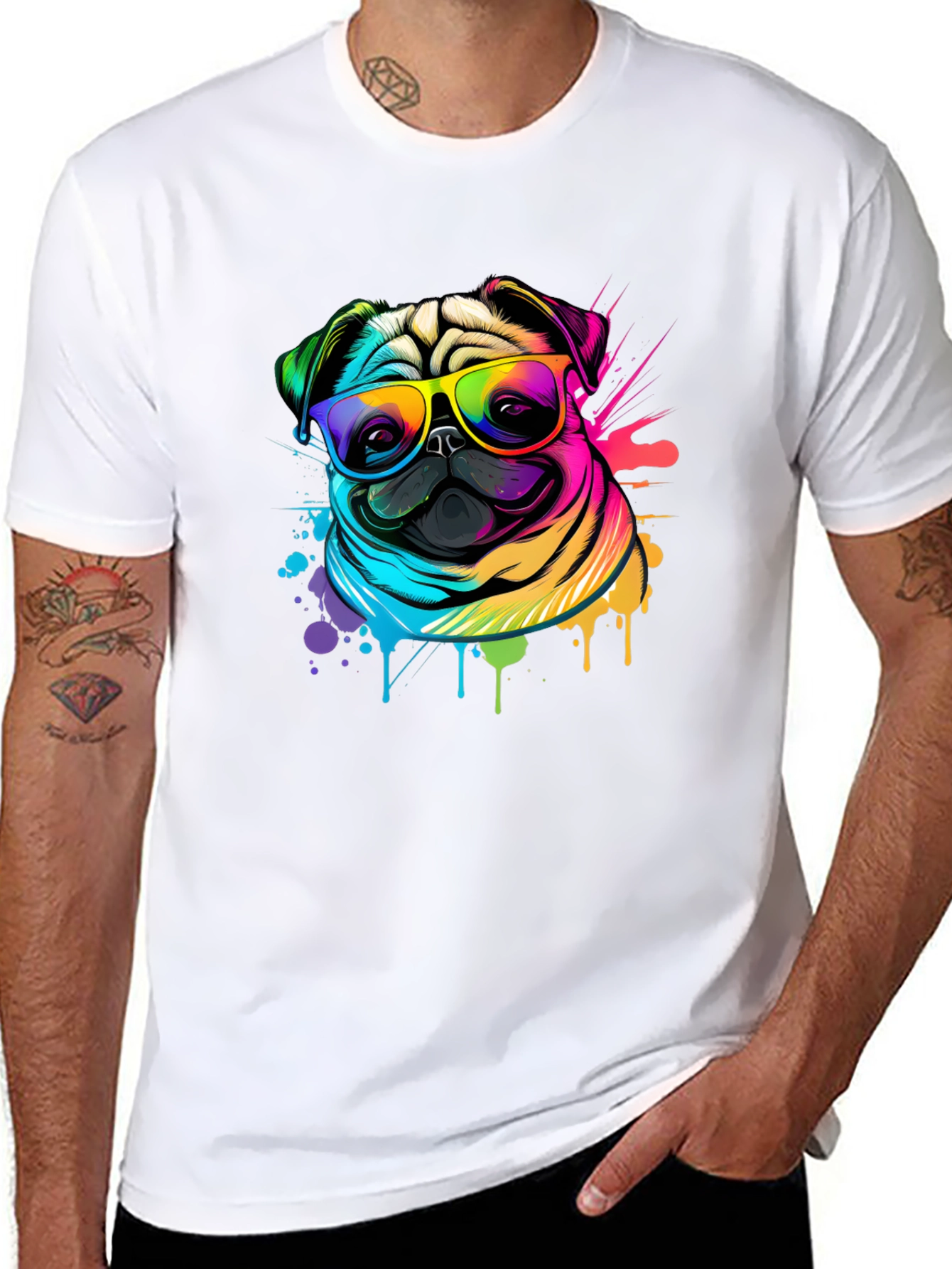 Colorful Pug Graphic T-Shirt