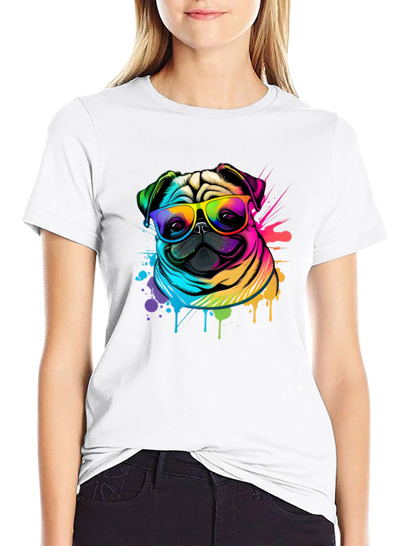 Colorful Pug Graphic T-Shirt