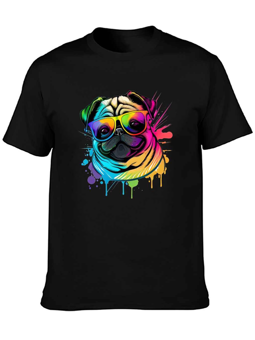 Colorful Pug Graphic T-Shirt