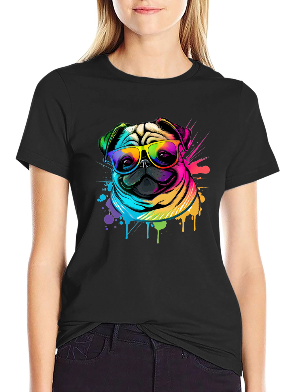 Colorful Pug Graphic T-Shirt