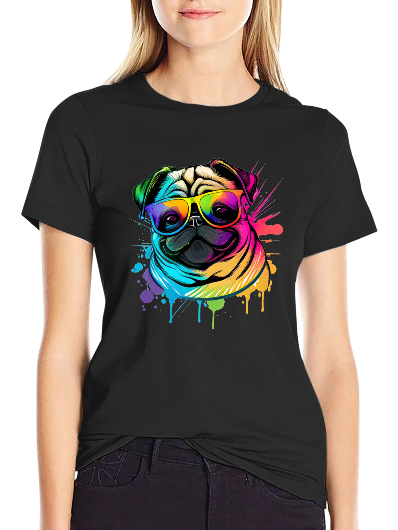 Colorful Pug Graphic T-Shirt