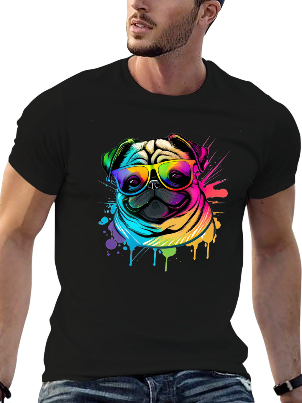 Colorful Pug Graphic T-Shirt
