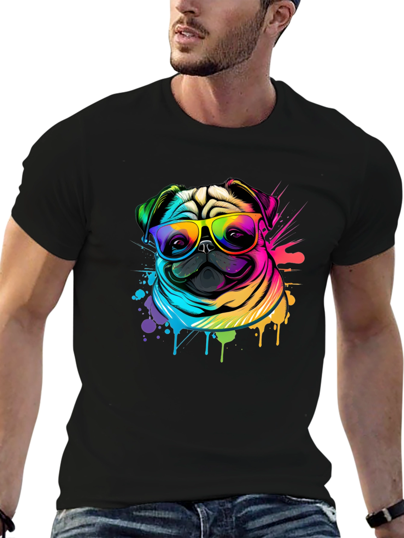 Colorful Pug Graphic T-Shirt