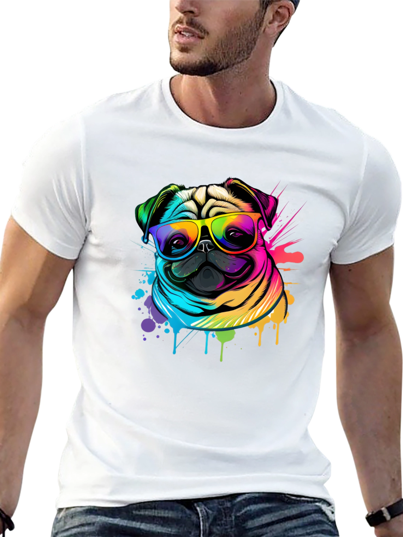 Colorful Pug Graphic T-Shirt