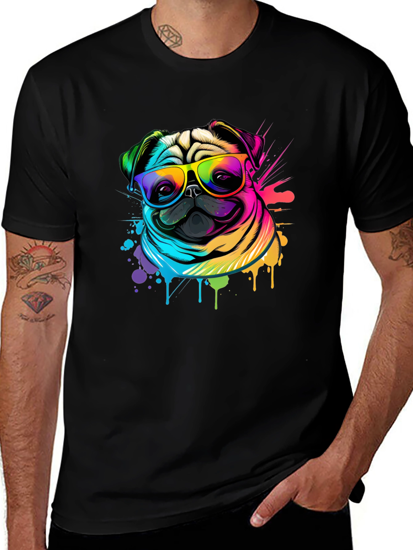 Colorful Pug Graphic T-Shirt