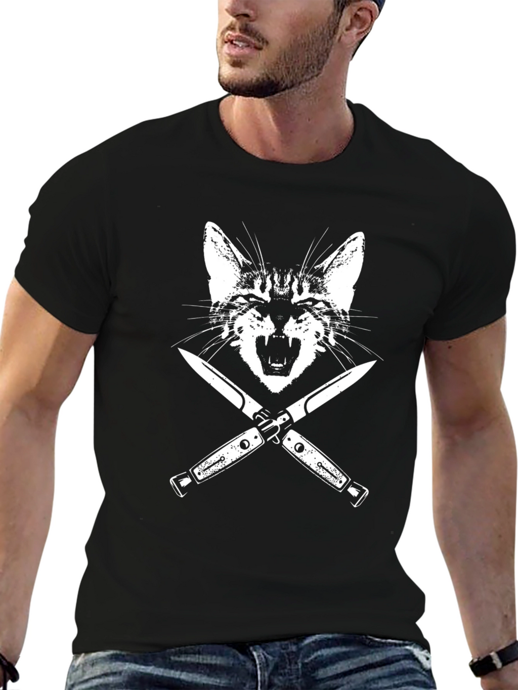 Cat & Knives Graphic Tee - Mens Black T-Shirt