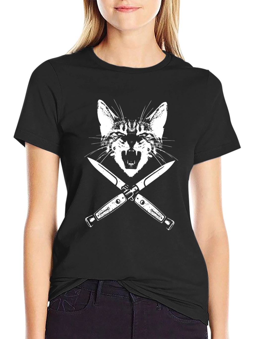 Cat & Knives Graphic Tee - Mens Black T-Shirt