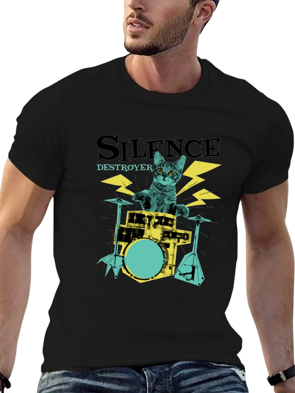 Silence Destroyer Cat Drummer T-Shirt