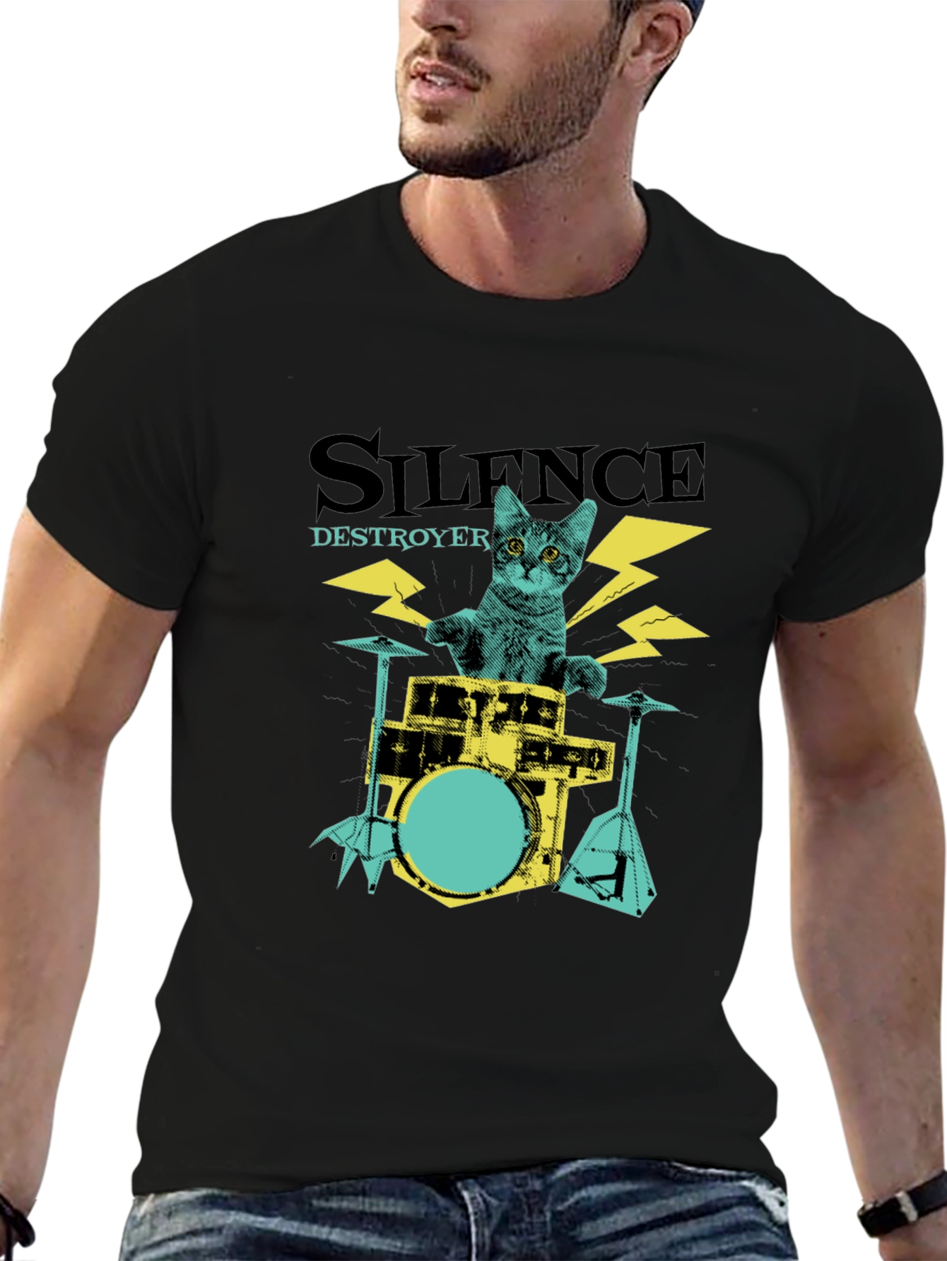Silence Destroyer Cat Drummer T-Shirt