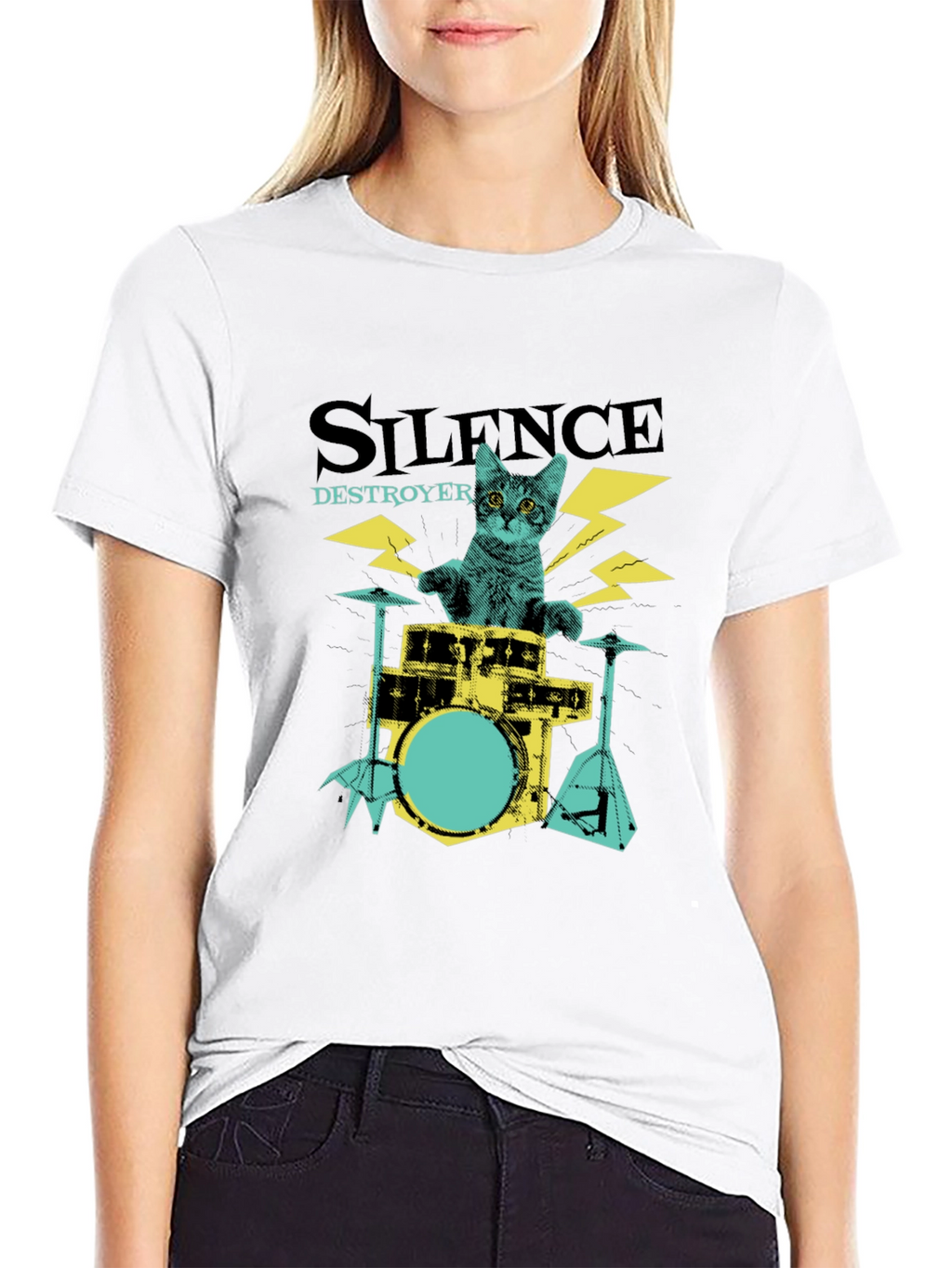 Silence Destroyer Cat Drummer T-Shirt