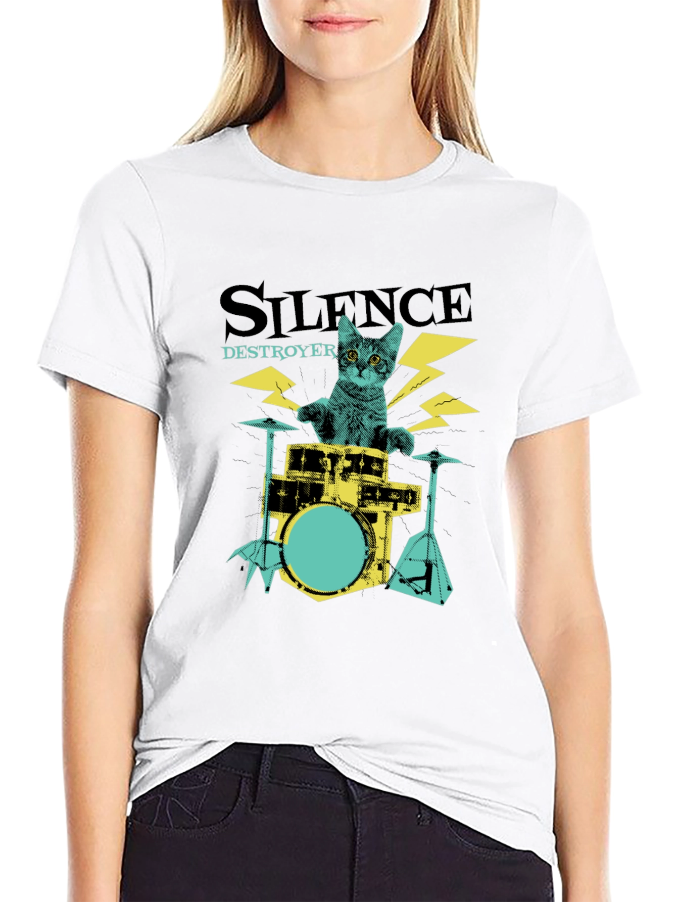 Silence Destroyer Cat Drummer T-Shirt