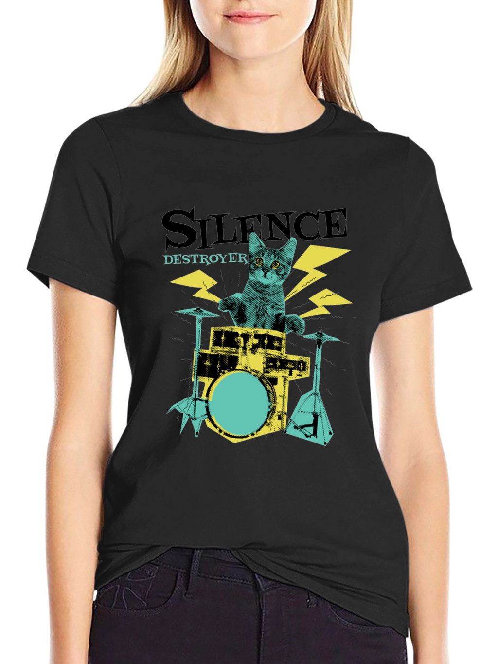 Silence Destroyer Cat Drummer T-Shirt