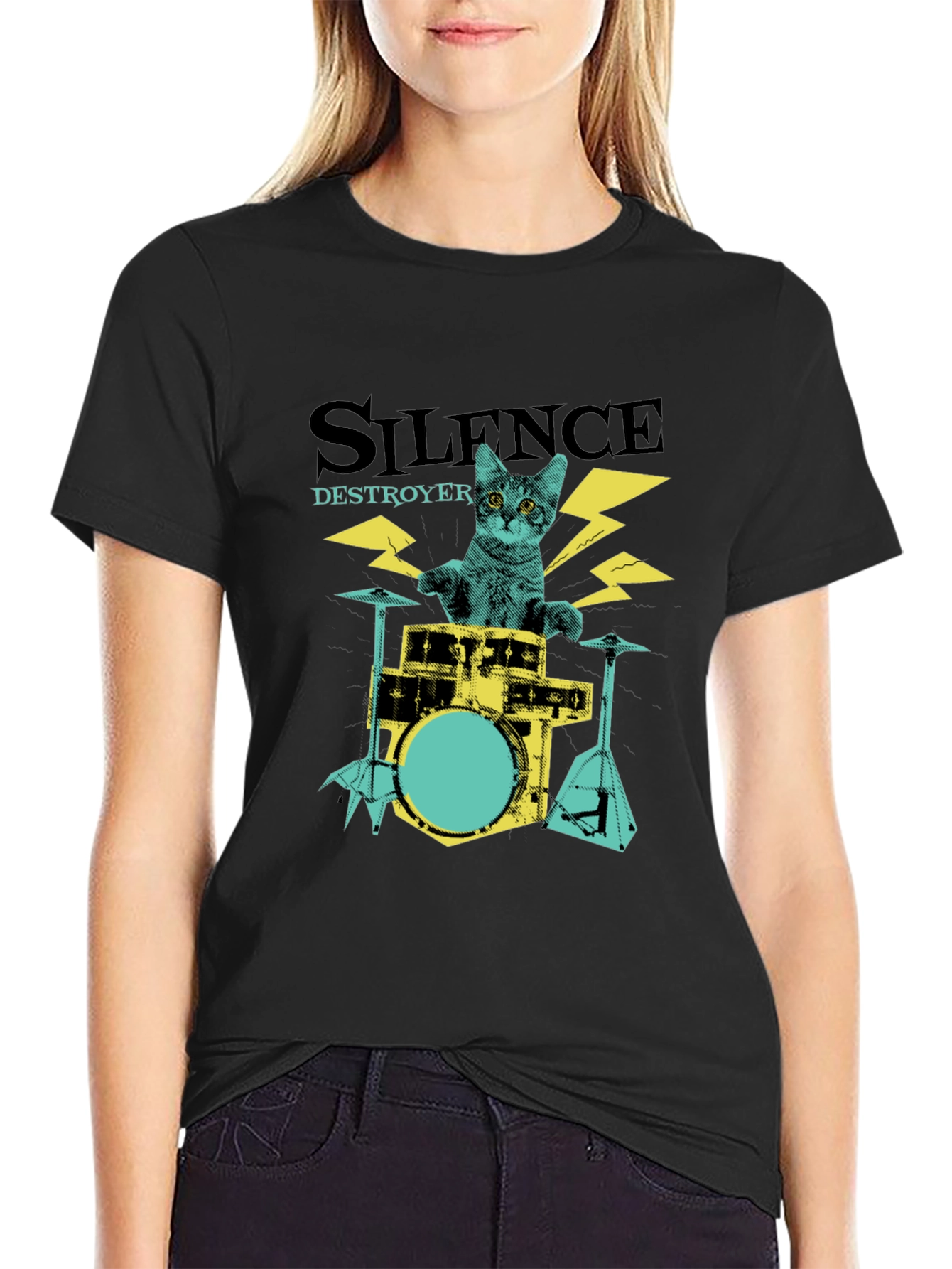Silence Destroyer Cat Drummer T-Shirt