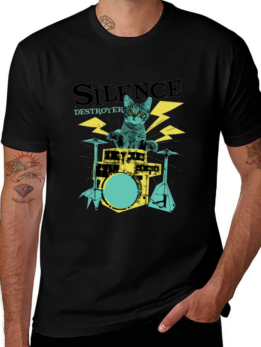 Silence Destroyer Cat Drummer T-Shirt