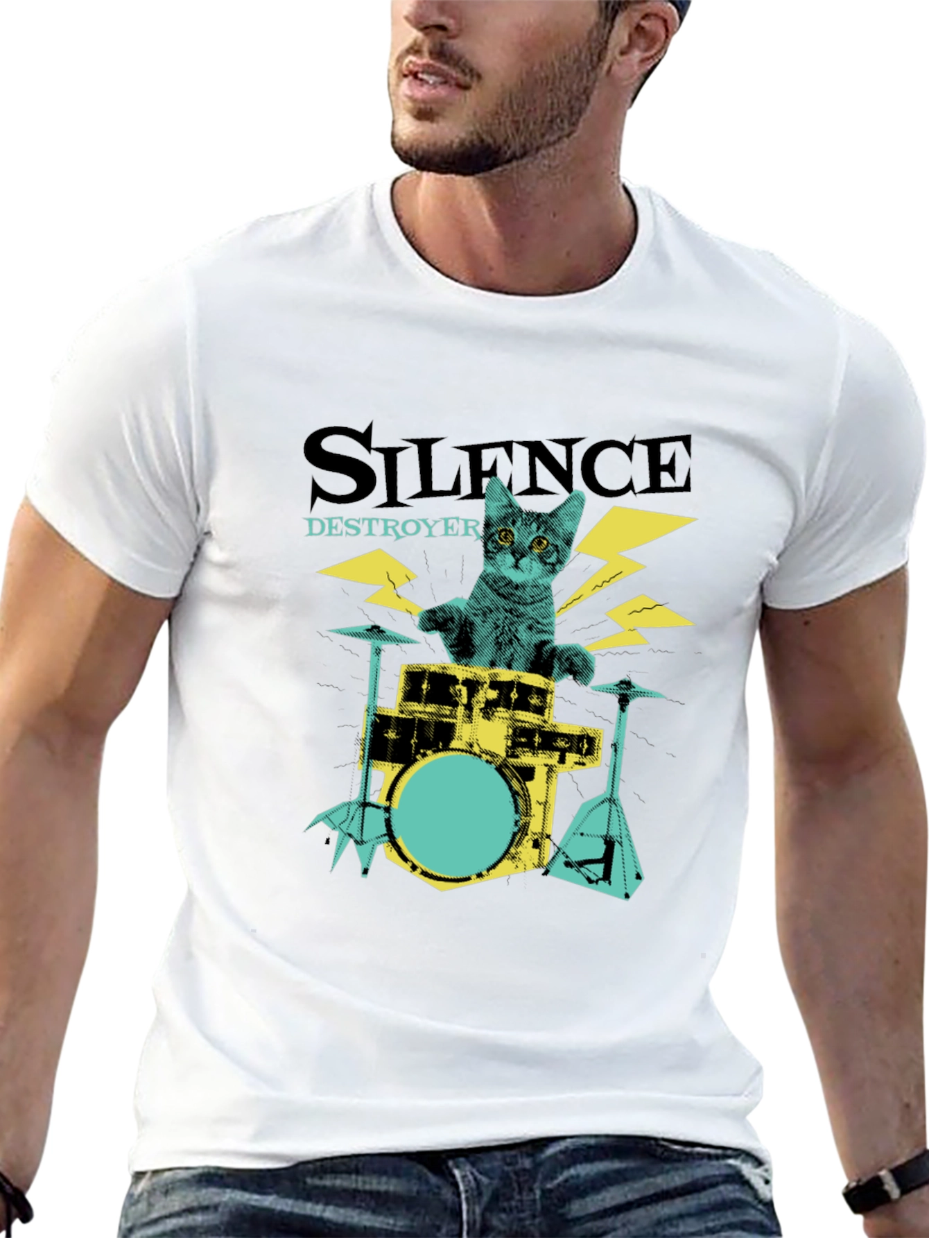 Silence Destroyer Cat Drummer T-Shirt