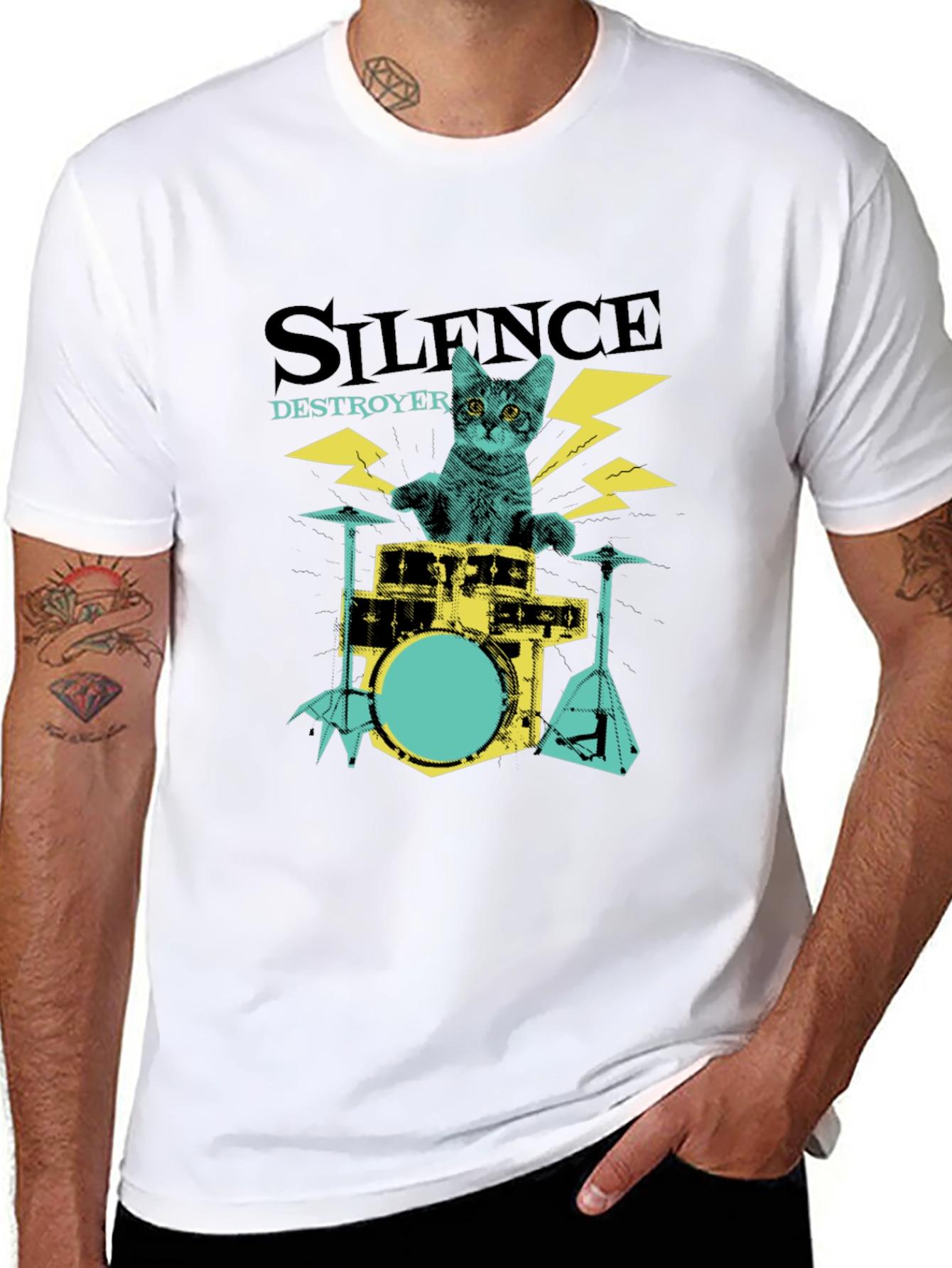 Silence Destroyer Cat Drummer T-Shirt