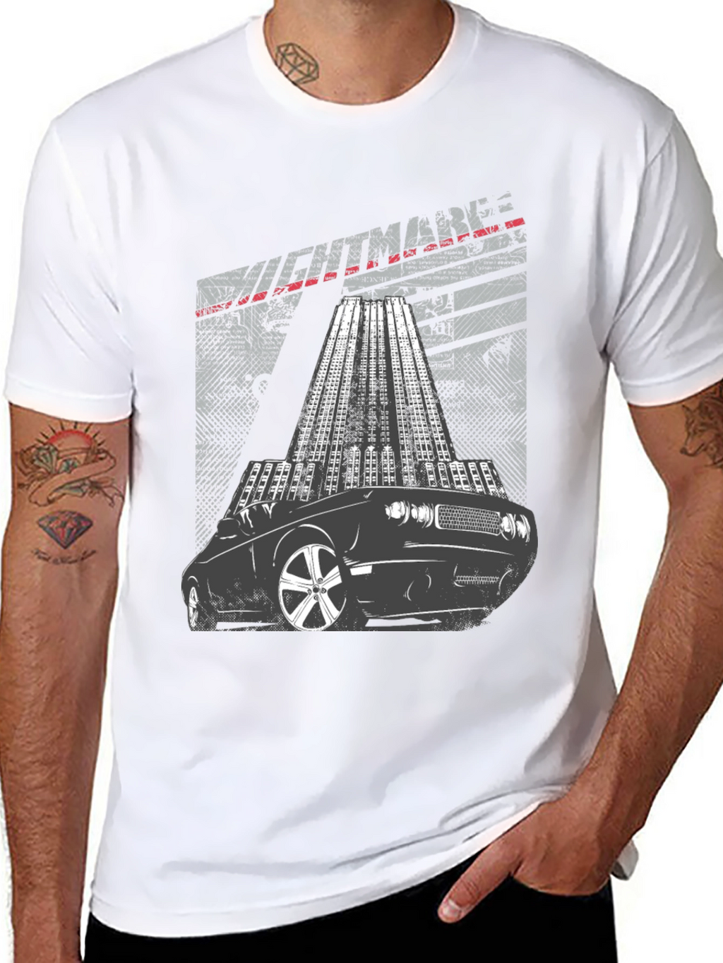 Mens Graphic T-Shirt Car and Cityscape Design