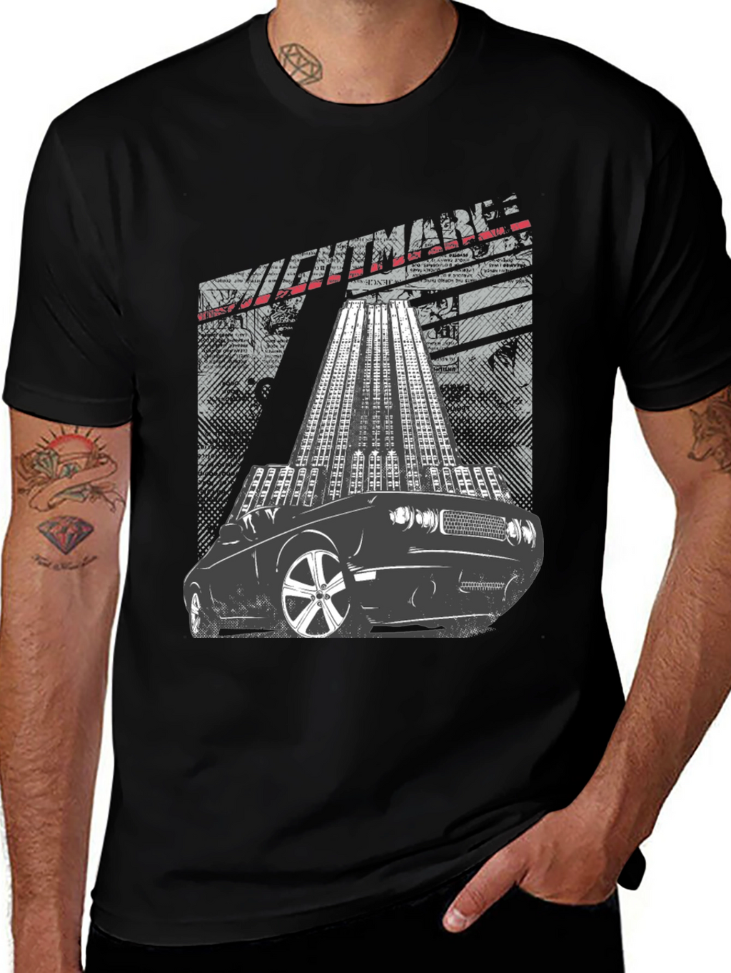 Mens Graphic T-Shirt Car and Cityscape Design