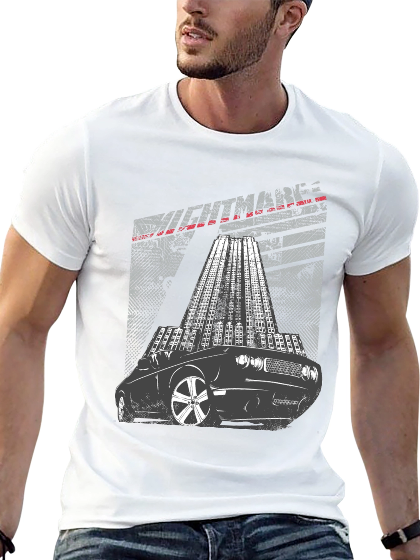 Mens Graphic T-Shirt Car and Cityscape Design