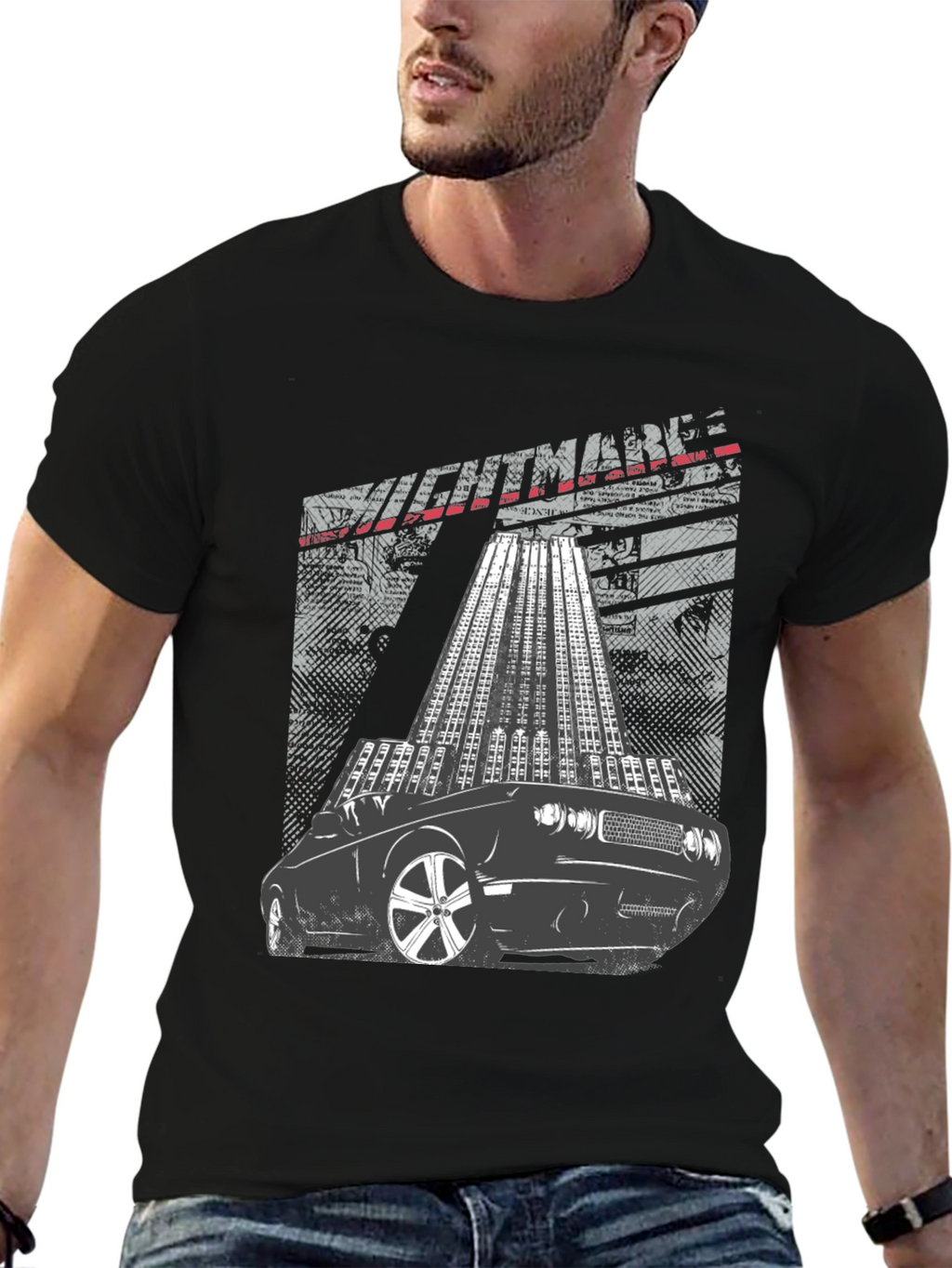 Mens Graphic T-Shirt Car and Cityscape Design