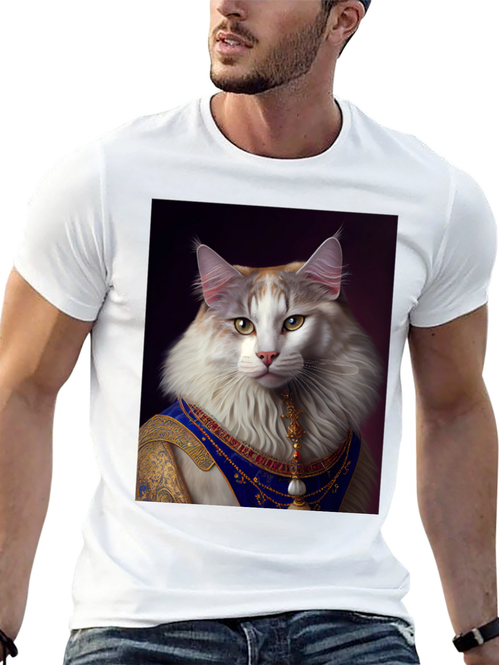 Regal Cat Portrait Tee - Unique Graphic Print