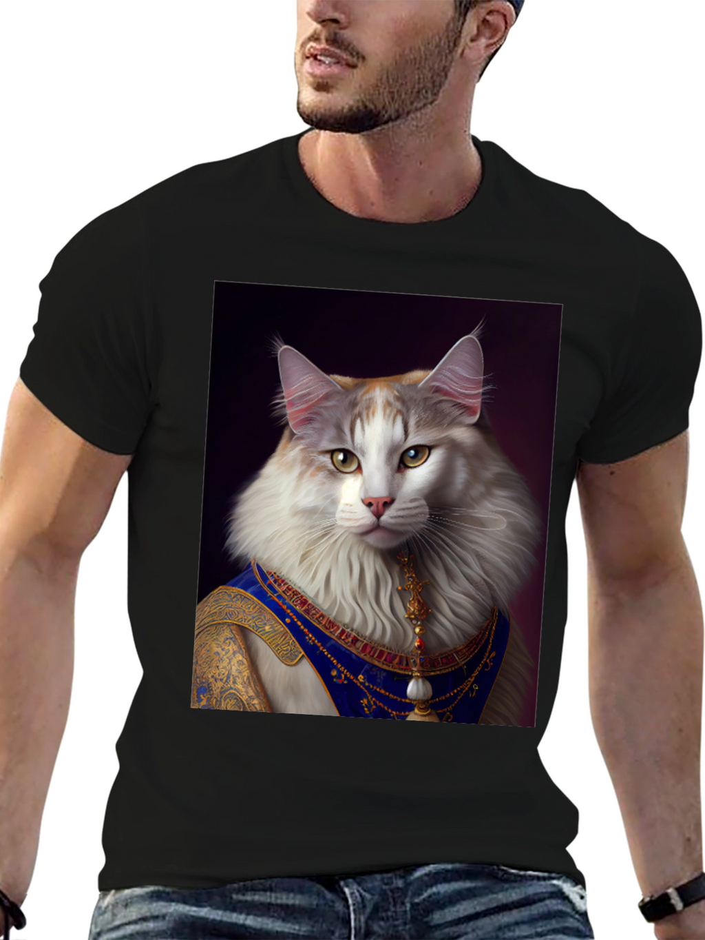 Regal Cat Portrait Tee - Unique Graphic Print