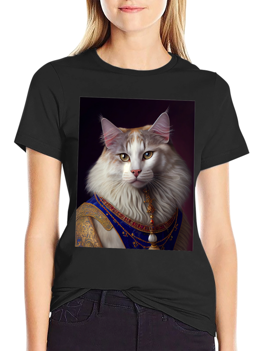 Regal Cat Portrait Tee - Unique Graphic Print