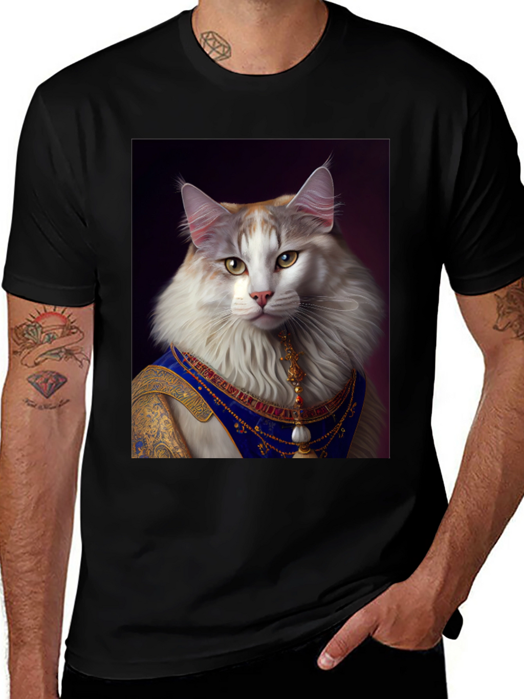 Regal Cat Portrait Tee - Unique Graphic Print