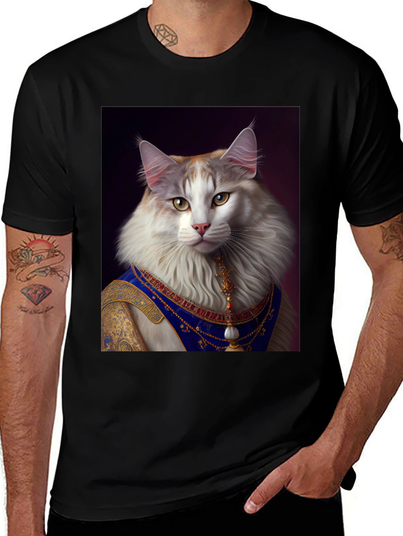 Regal Cat Portrait Tee - Unique Graphic Print