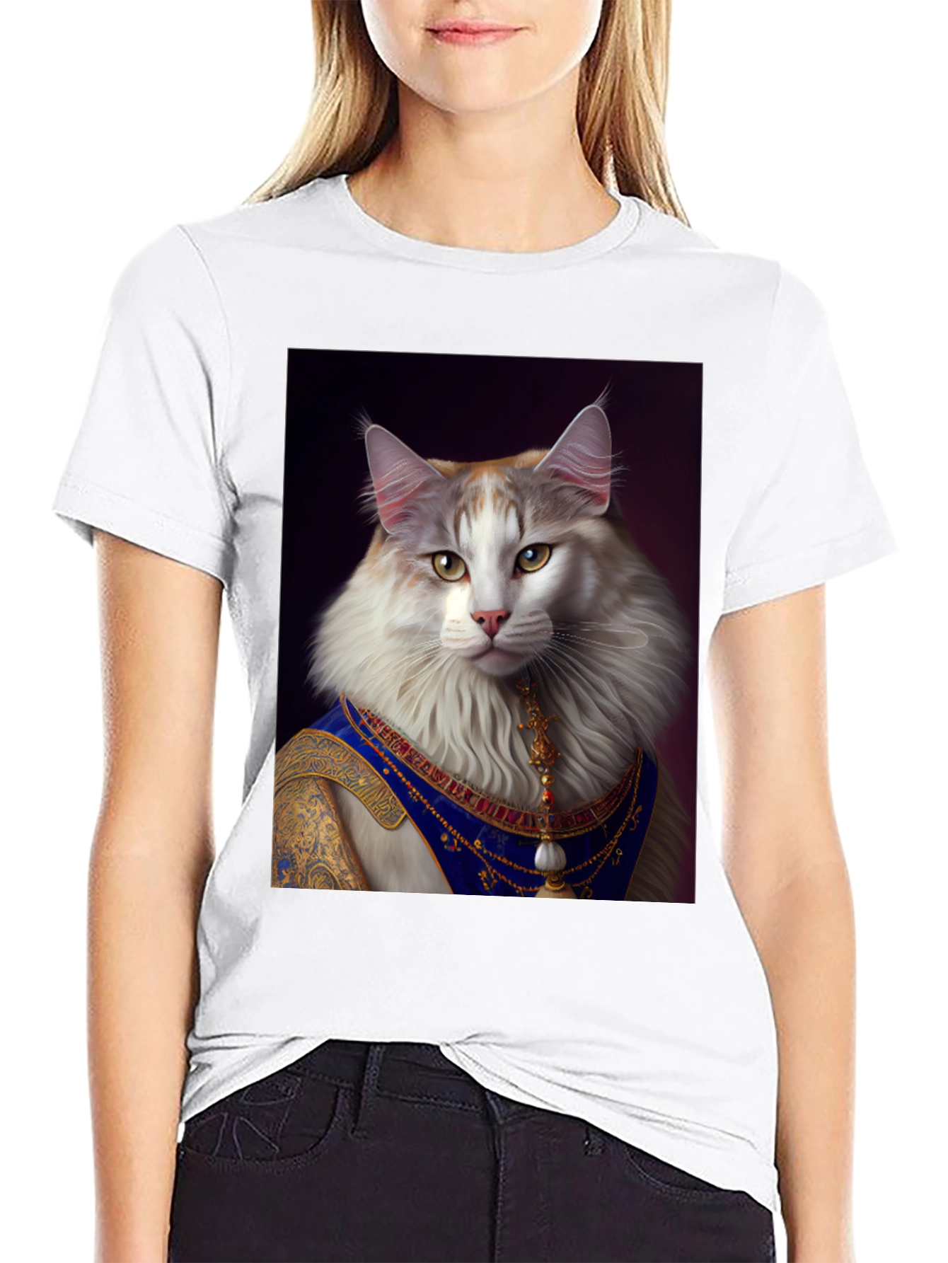Regal Cat Portrait Tee - Unique Graphic Print
