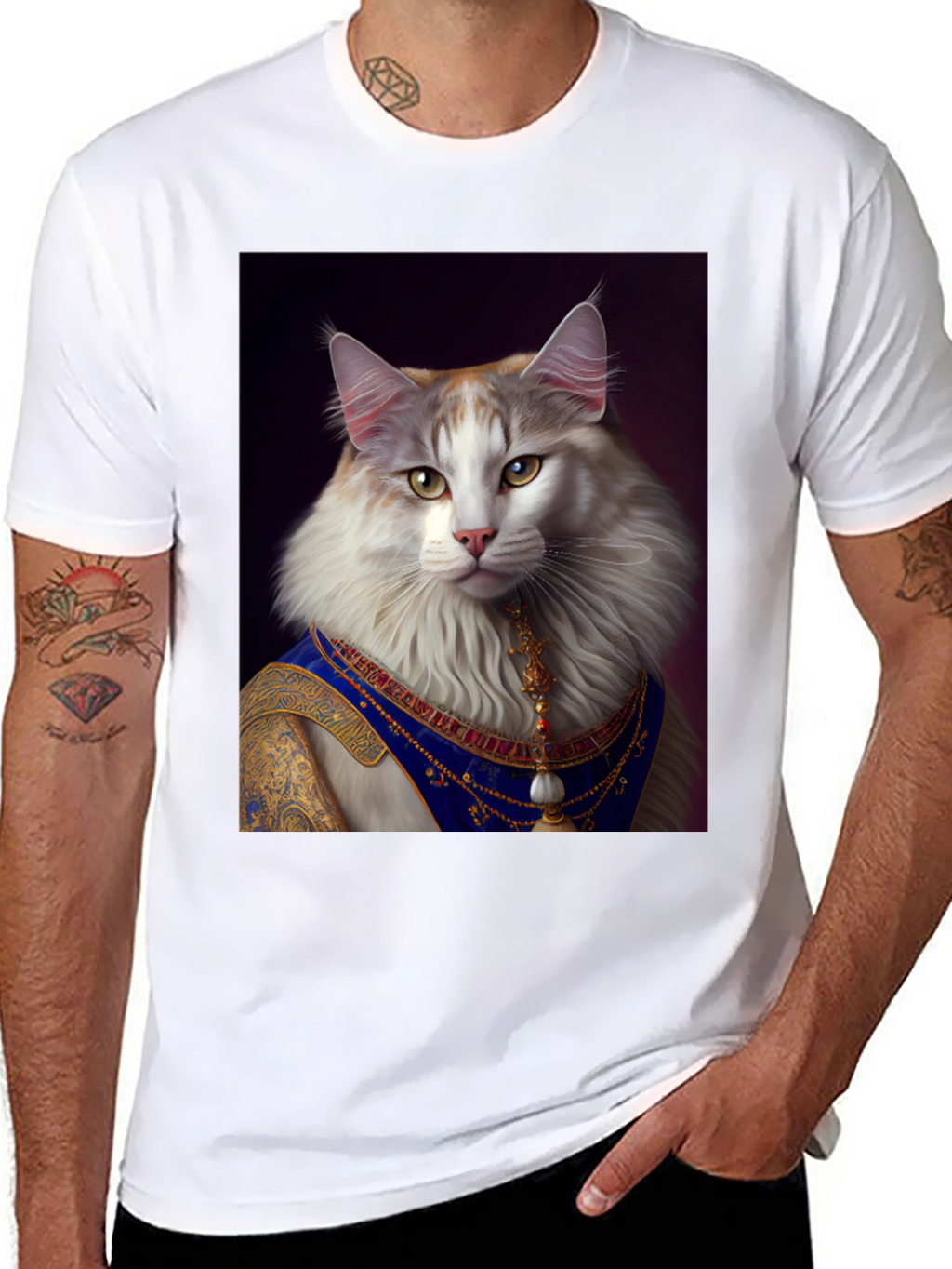 Regal Cat Portrait Tee - Unique Graphic Print