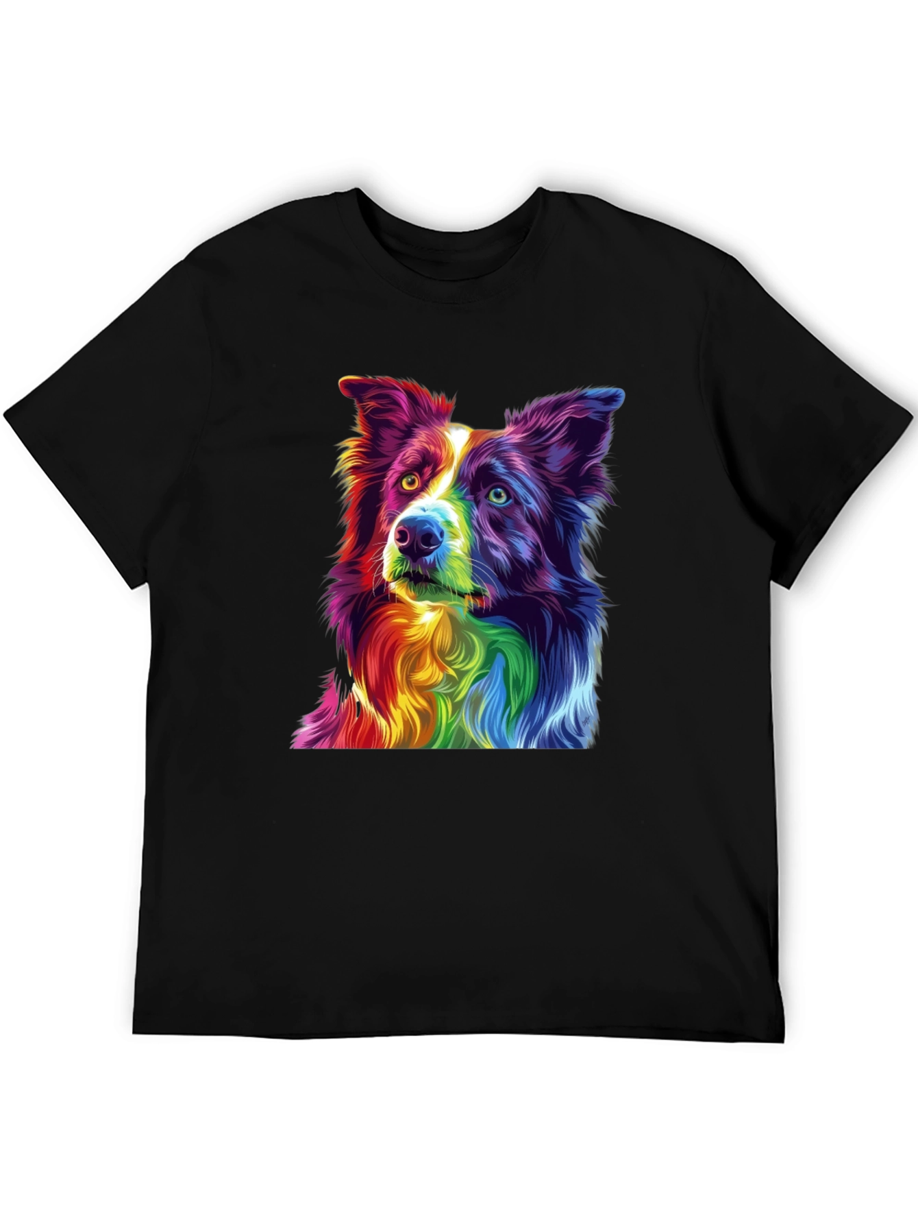 Rainbow Border Collie Graphic Tee - Mens Black T-Shirt