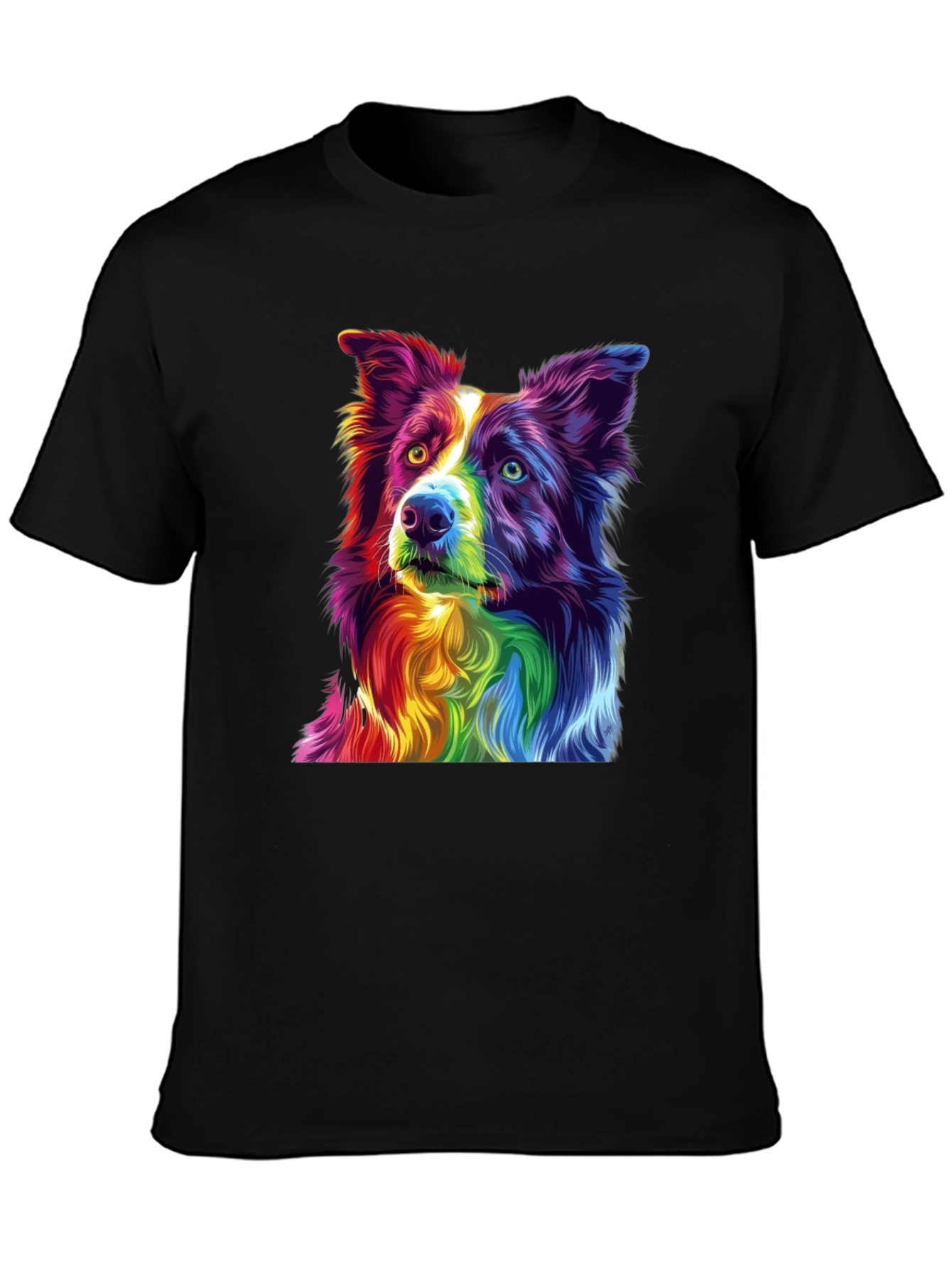 Rainbow Border Collie Graphic Tee - Mens Black T-Shirt
