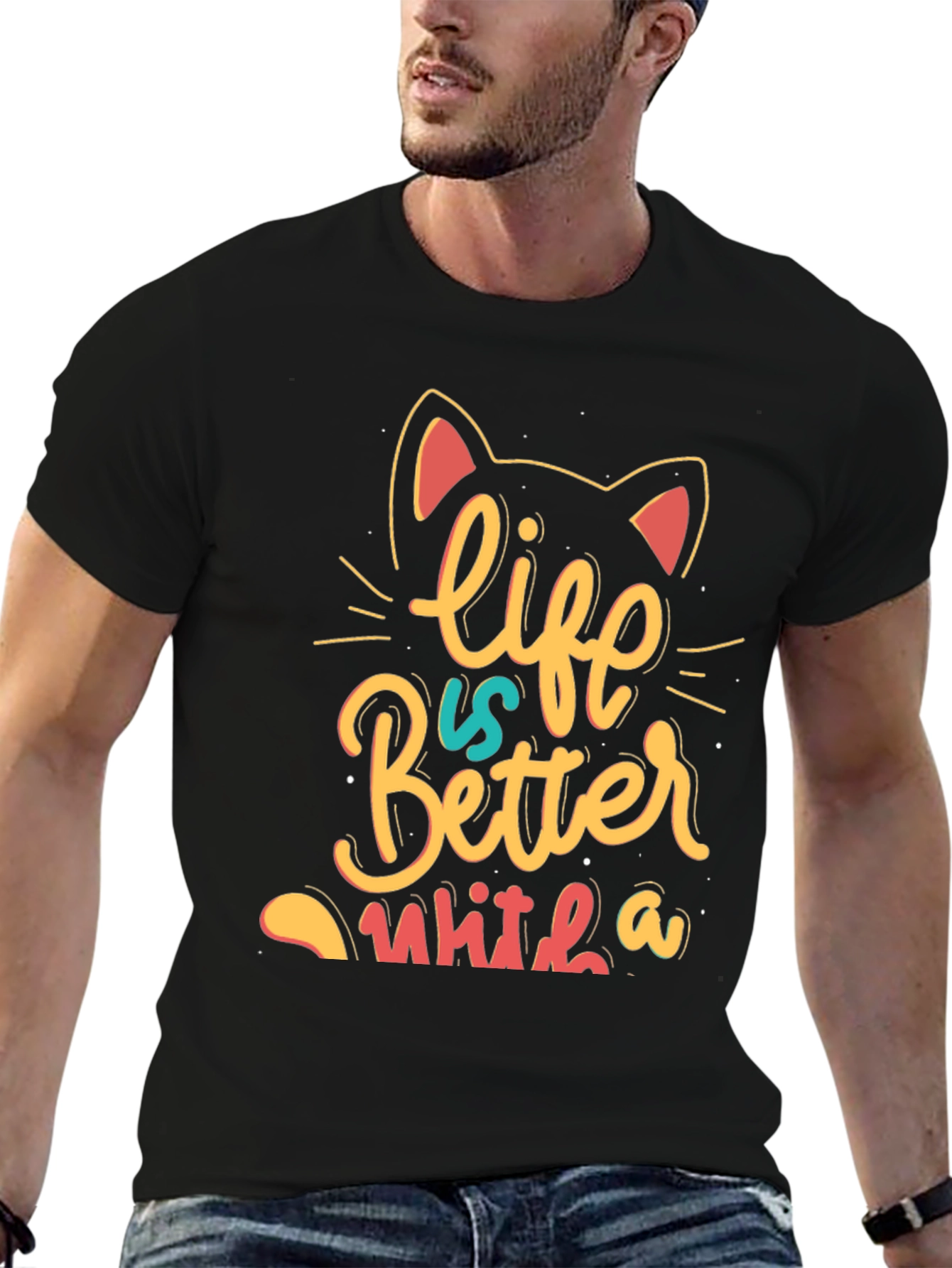Life is Better With a Cat T-Shirt - Black