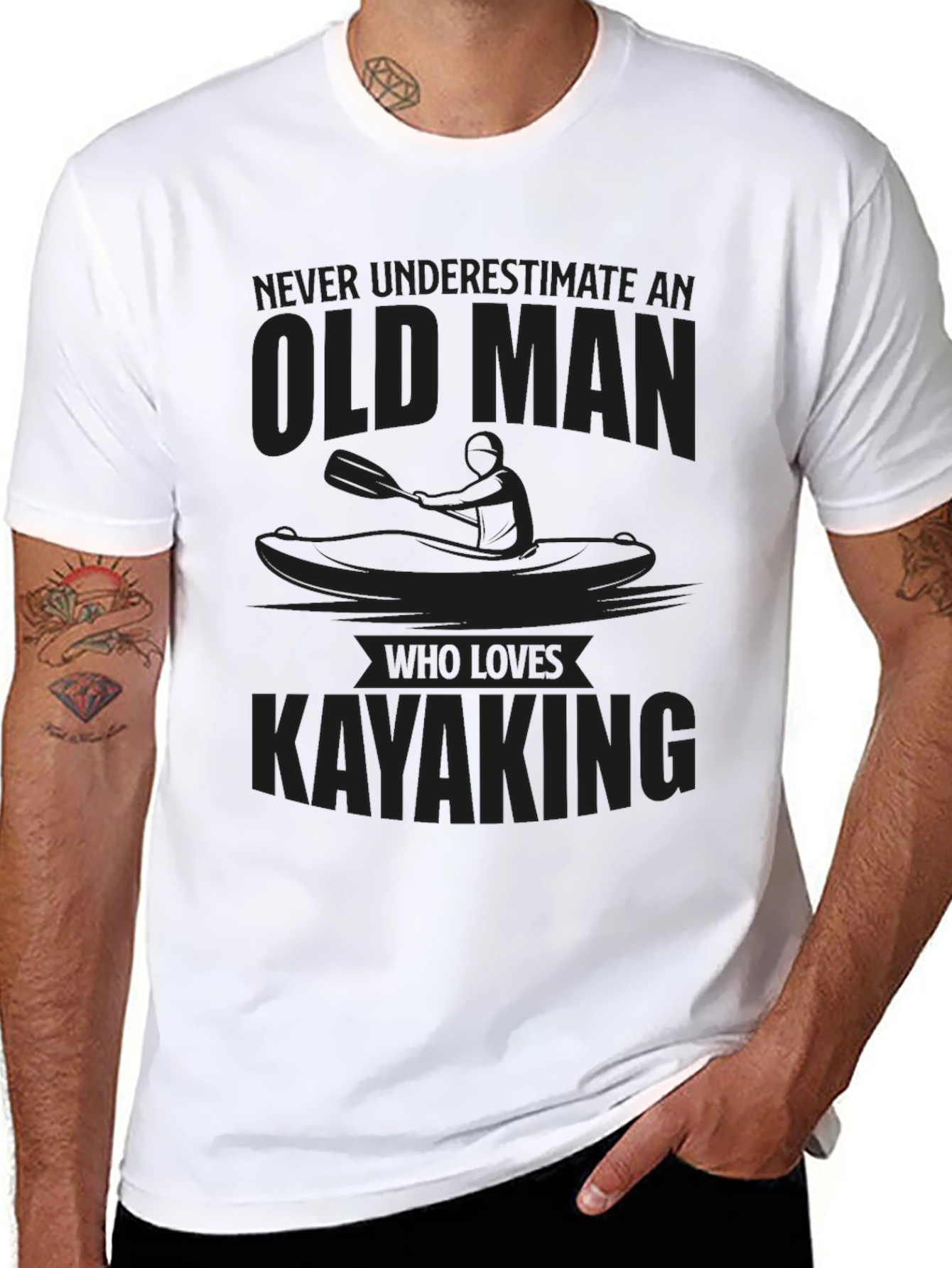 Old Man Kayaking Graphic T-Shirt - Funny Kayak Lover Tee