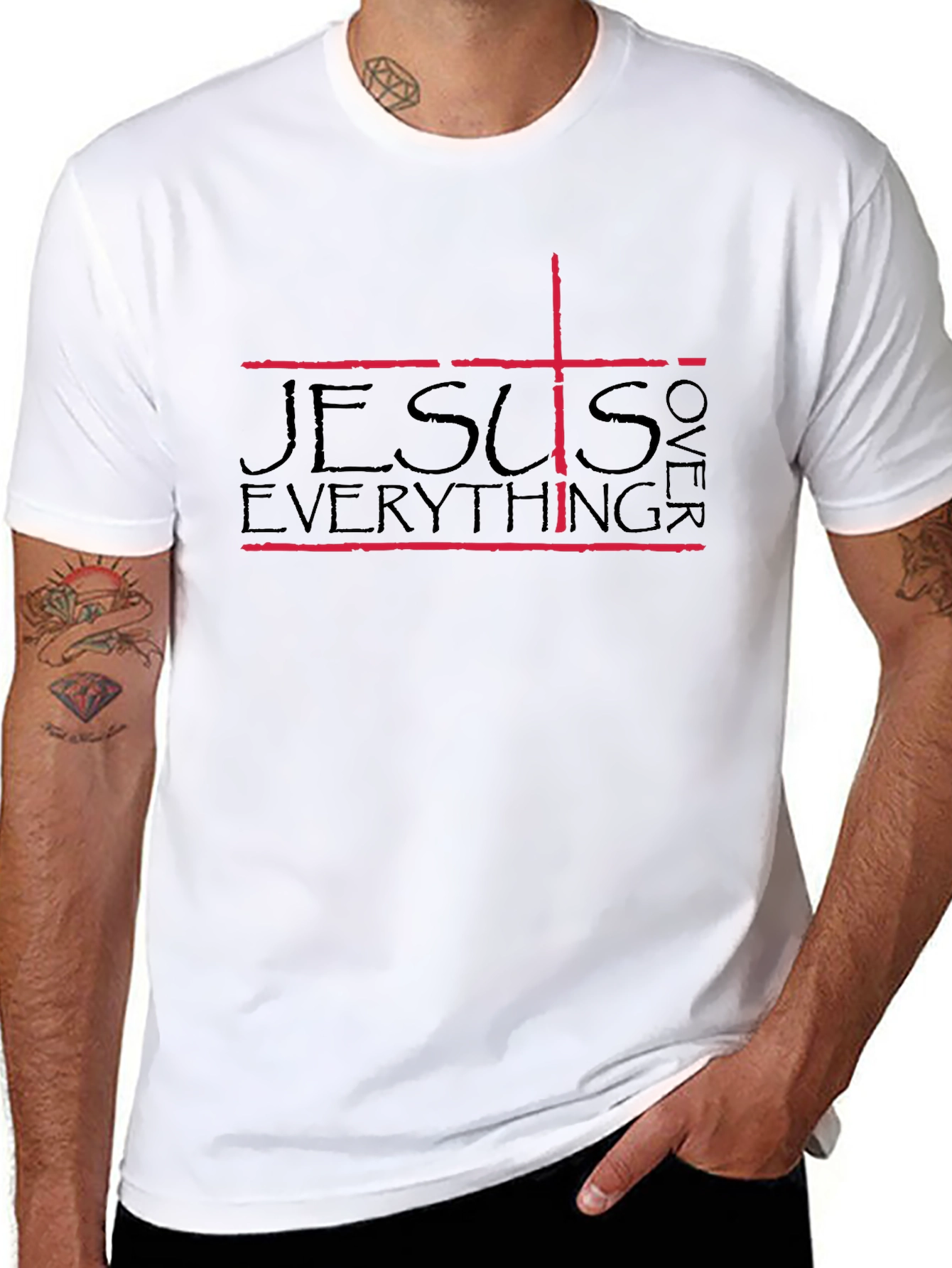Jesus Over Everything Graphic Tee - Black Cotton Blend