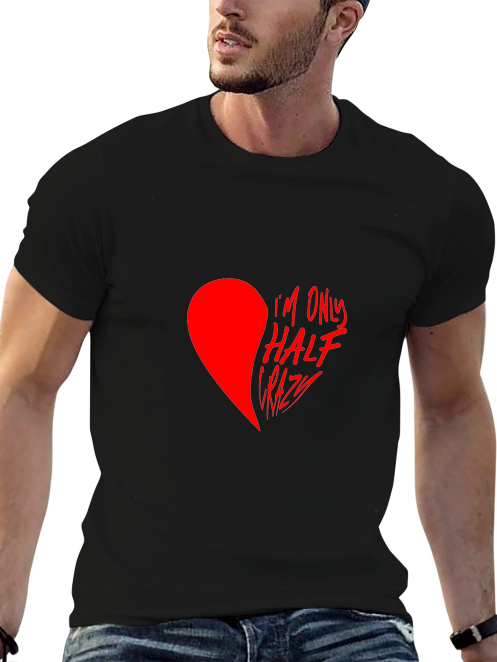 Half Crazy Heart Graphic Tee - Black