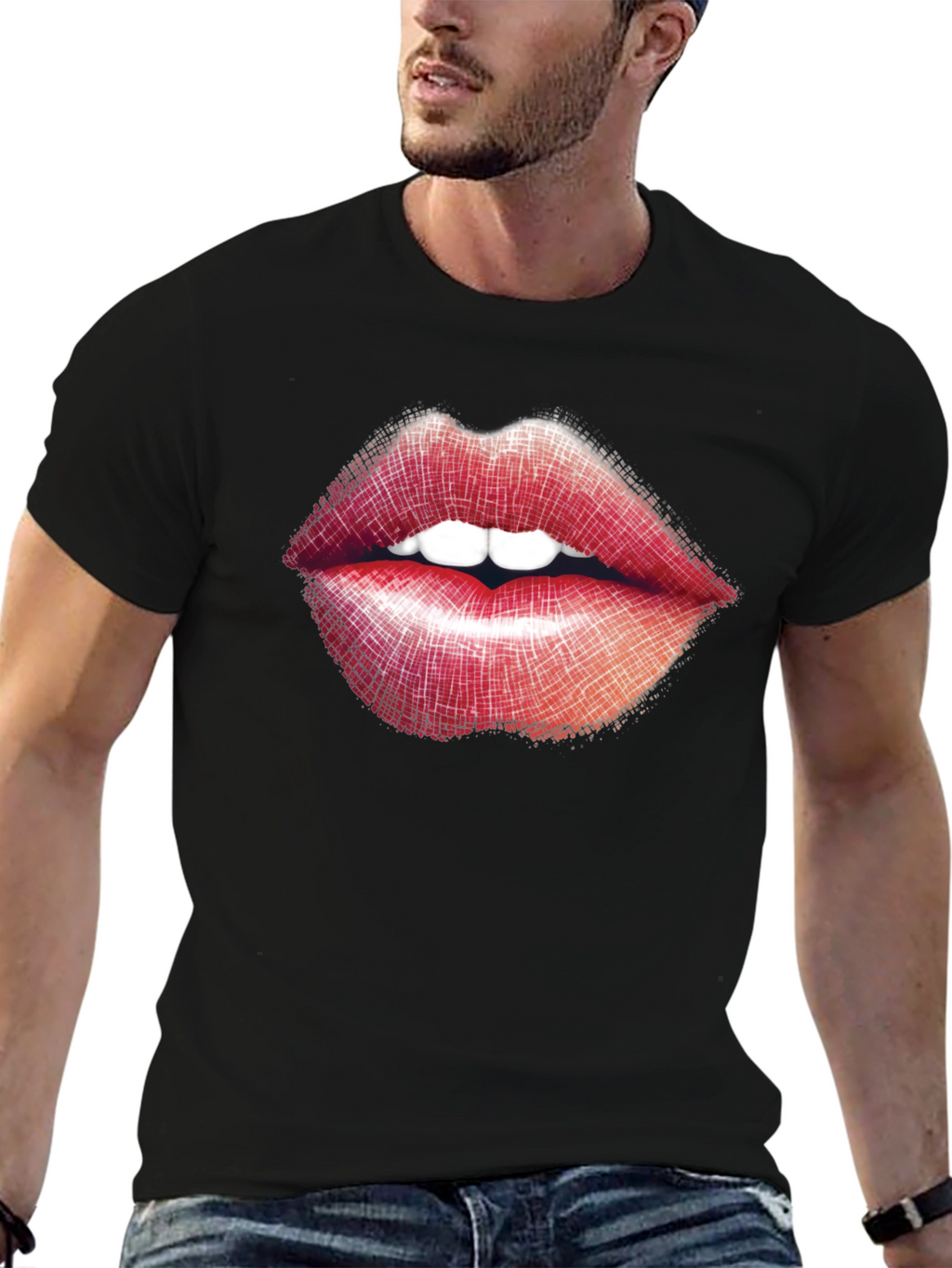 Lips Graphic Print Black T-Shirt