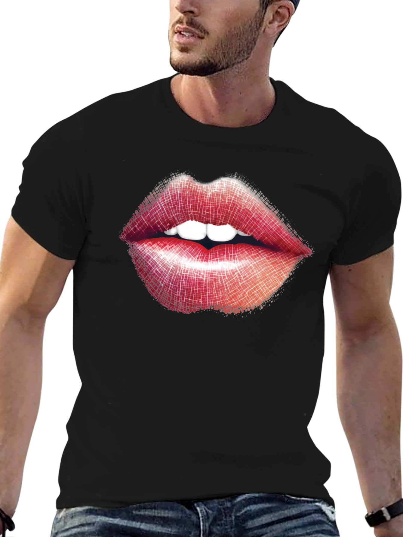 Lips Graphic Print Black T-Shirt
