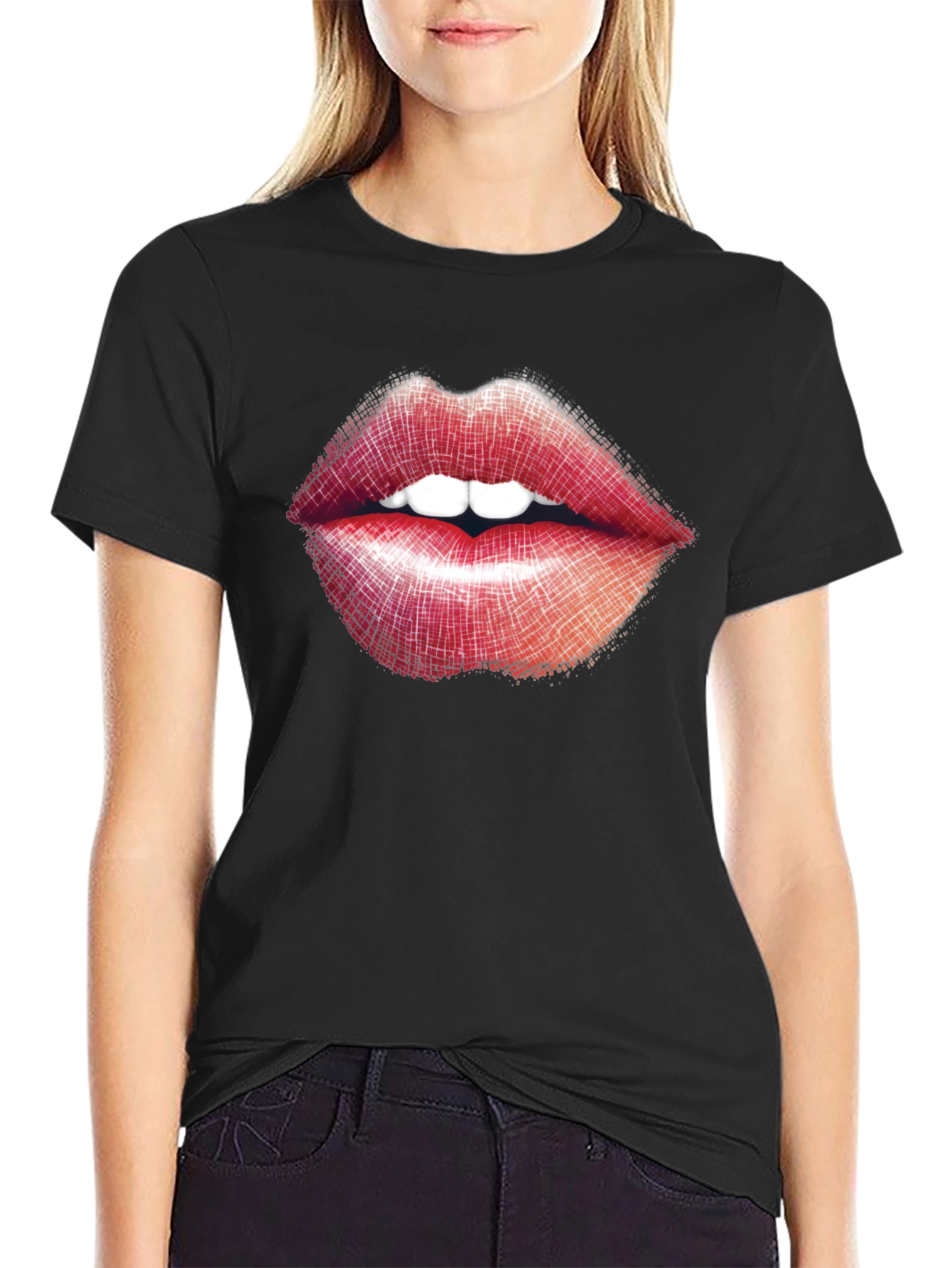 Lips Graphic Print Black T-Shirt