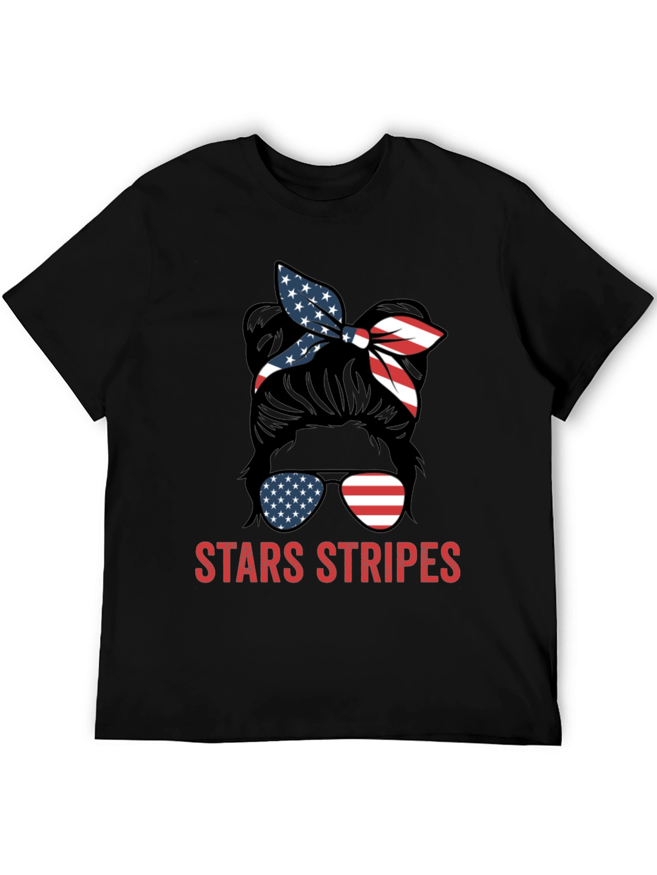 Stars & Stripes Messy Bun Patriotic T-Shirt