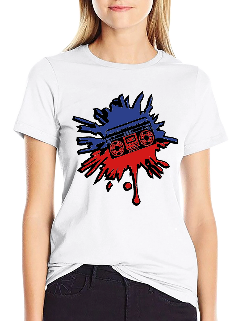 Retro Boombox Splatter Graphic T-Shirt