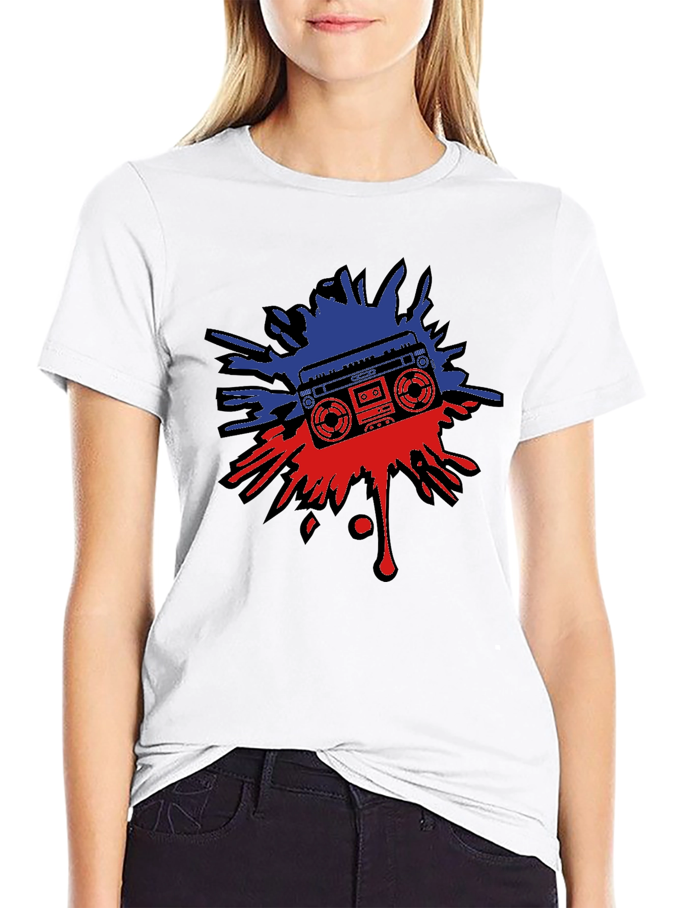 Retro Boombox Splatter Graphic T-Shirt