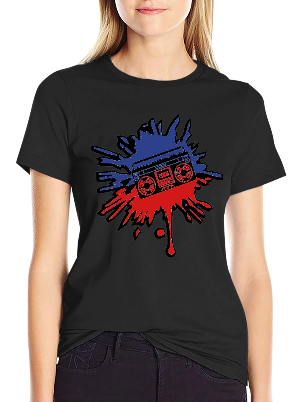 Retro Boombox Splatter Graphic T-Shirt